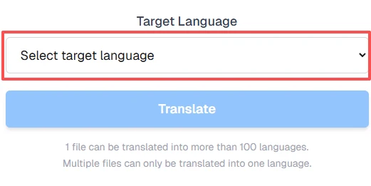 Language selector interface used to translate subtitles with ai into multiple targets, choosing English, Spanish, and more for efficient, scalable localization without breaking timestamps or formatting.