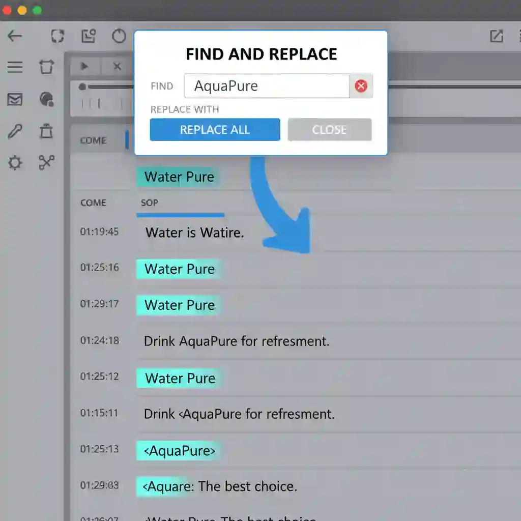 Find and replace workflow after you translate subtitles with ai to correct brand names, jargon, and proper nouns in bulk, ensuring professional consistency across the entire subtitle set.