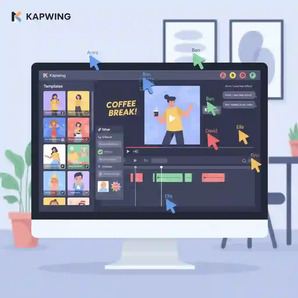 Kapwing collaborative workspace used to translate subtitles with ai, enabling teams to edit, style, and publish multilingual social clips faster with cloud templates and shared project timelines.