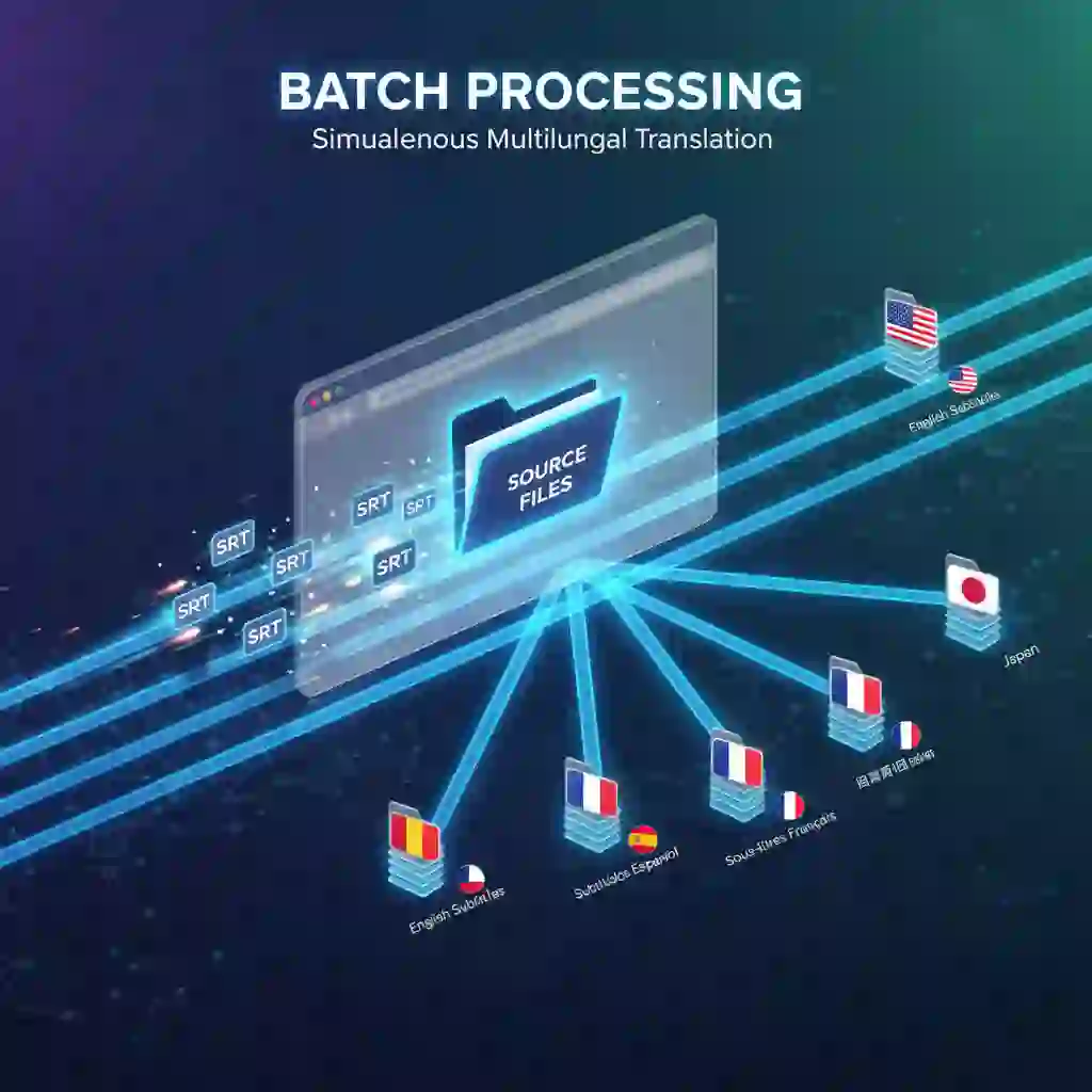 Ai Subtitle Translator showing batch processing to translate subtitles with ai across entire folders, preserving timestamps, and exporting multiple languages simultaneously for industrial-scale localization.