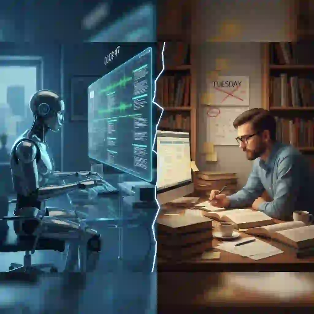 Visual comparison of delivery speed where AI completes tasks in minutes while human subtitling translation services require days, highlighting urgency-driven workflows and time-to-market advantages for creators managing tight deadlines and rapid publishing schedules.