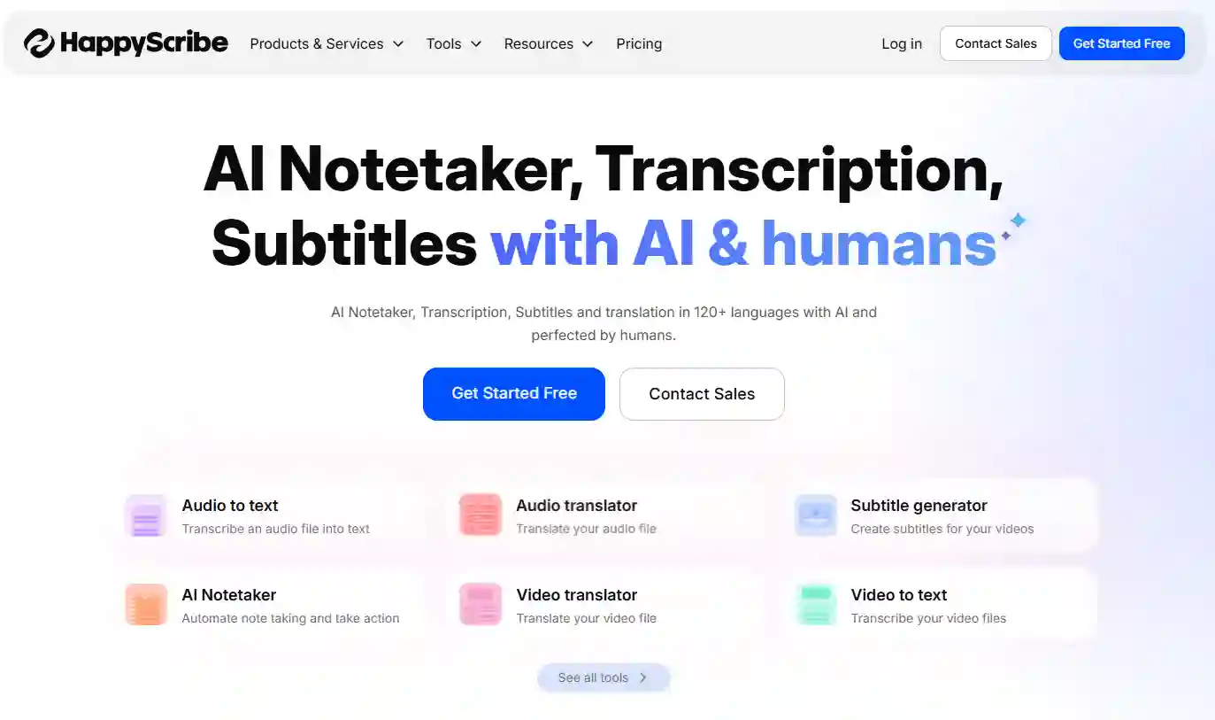 Happy Scribe dashboard interface.