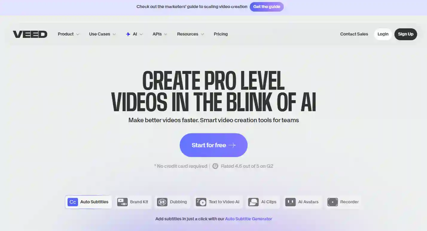 Veed.io editing timeline and subtitle text.