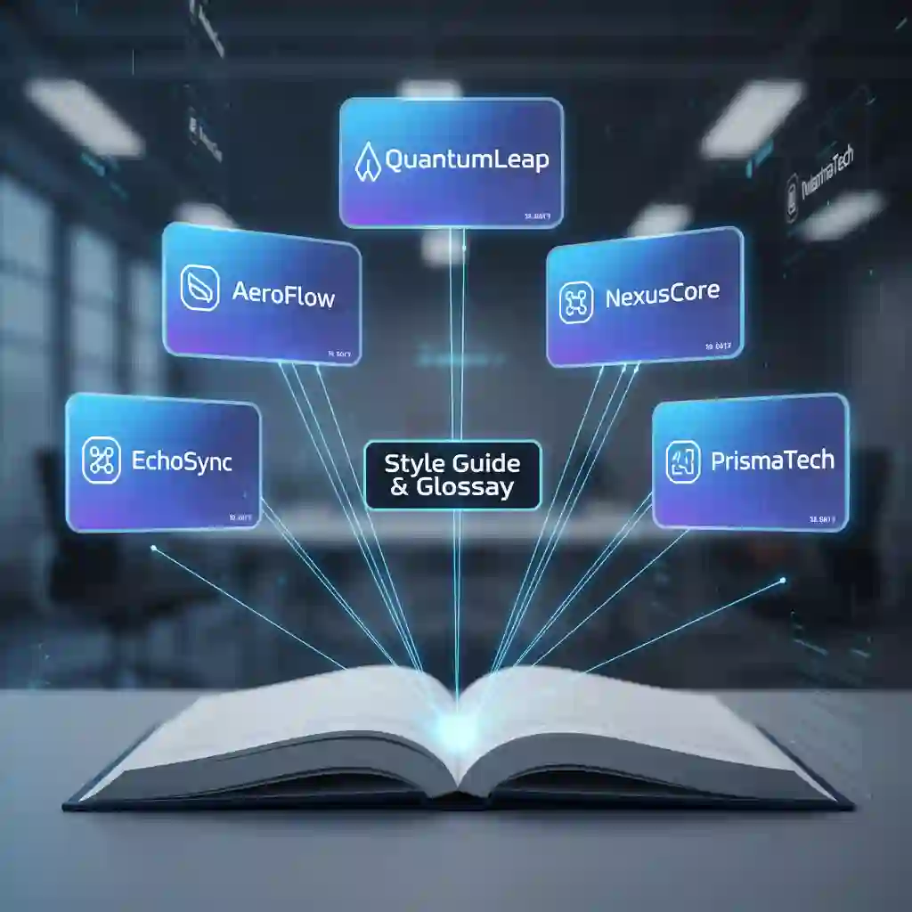 Style guide booklet and terminology glossary prepared on a desk, standardizing brand voice and key terms to ensure consistent translation and subtitling across teams and channels within multilingual video content.