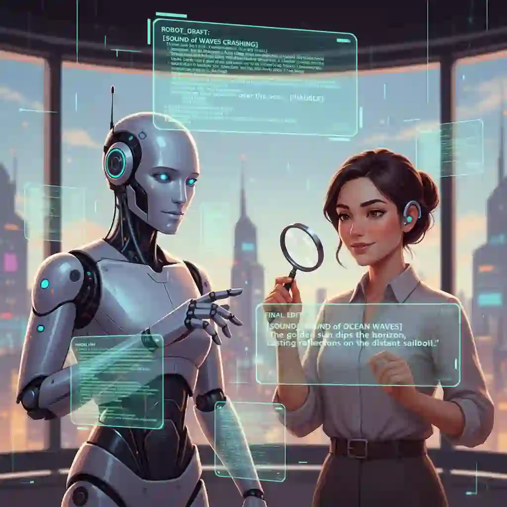 Human hands typing on a keyboard with AI code in the background, illustrating an AI-first draft plus human refinement workflow that elevates translation and subtitling quality, accuracy, and review efficiency.