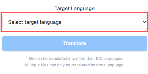 Select target language dropdown