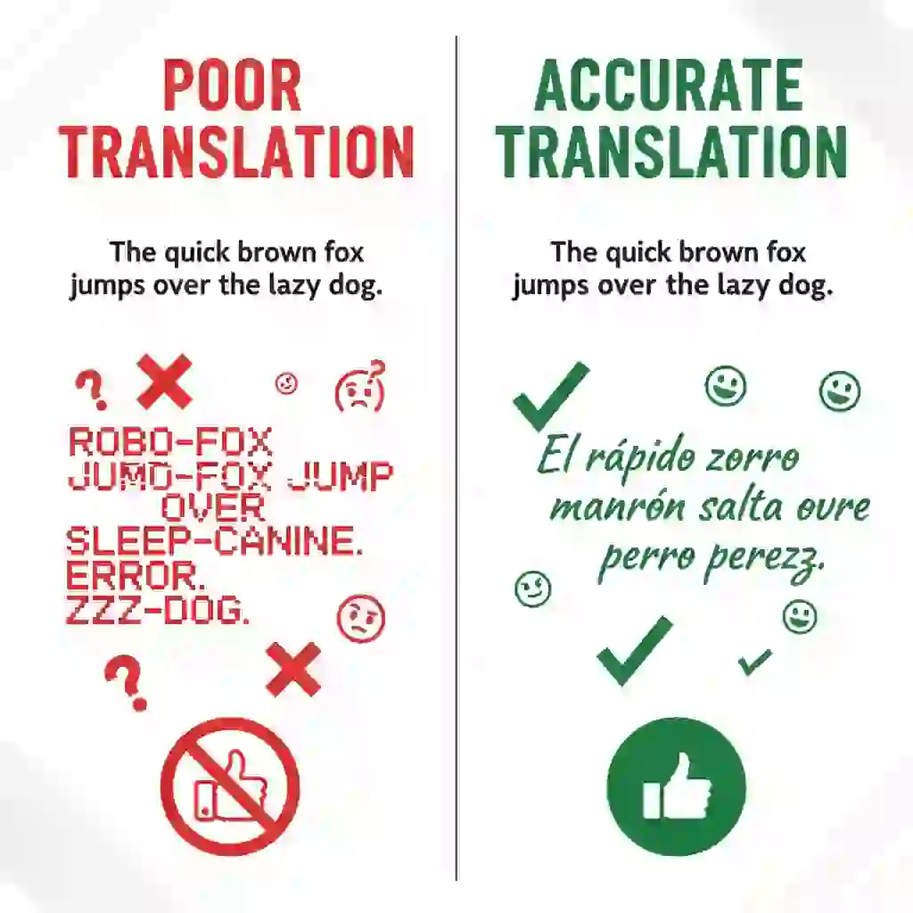 Contrast between literal, robotic output and context-aware translation achieved by a free ai subtitle translator, emphasizing natural phrasing, cultural nuance, and accurate meaning in captions for complex topics.