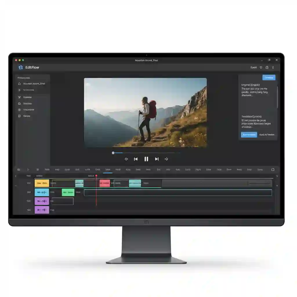 VEED.IO interface screenshot illustrating subtitle tools and export options, compared against the simplicity of a free ai subtitle translator focused on fast, watermark-free subtitle translation.