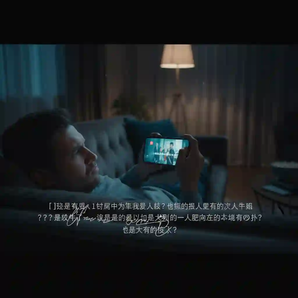 A frustrated user looking at a smartphone screen, struggling to understand a foreign video because they need to translate subtitle srt files to enjoy the content fully on their mobile device.