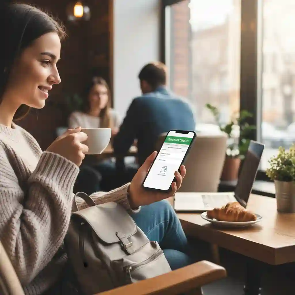 A person using a smartphone to access an online translation tool, illustrating the fastest method to translate subtitle srt files for one-time use without cluttering the device with new apps.