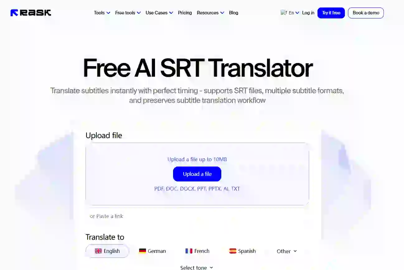 A screenshot of the SRT File Translator app showing its simple batch processing feature, which helps users translate subtitle srt files and convert formats like VTT and ASS effortlessly.