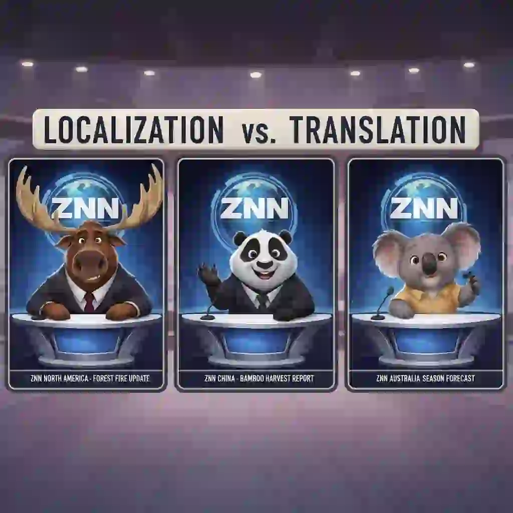 Visualization contrasting translation and localization when translating subtitles, showing how cultural adaptation, formatting, units, and references elevate comprehension, comfort, and relevance for diverse regions and multilingual audiences.