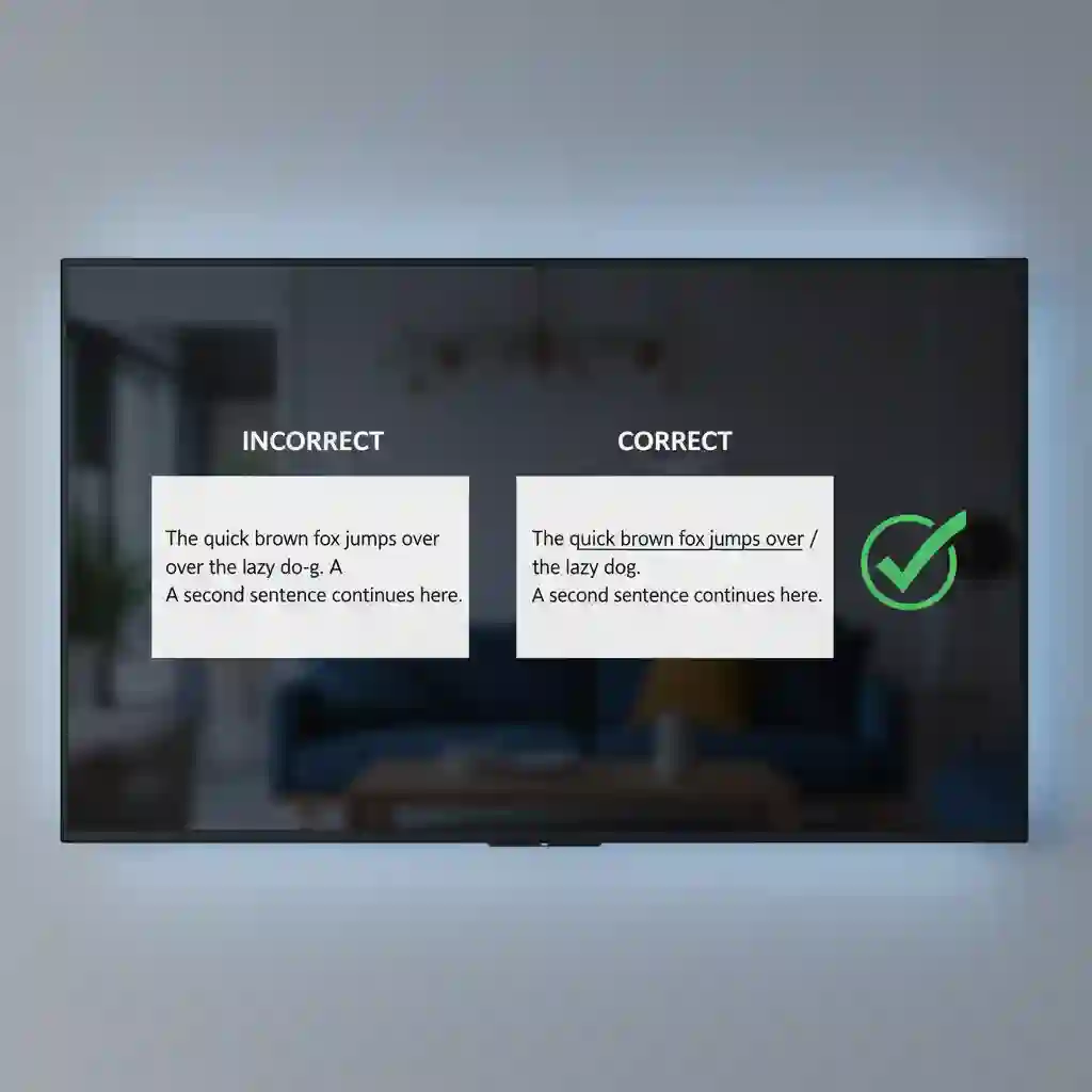 Infographic on character limits and line breaks for translation and subtitling services, improving readability, flow, and viewer comprehension, with guidance on safe line lengths and natural segmentation for multilingual captions.