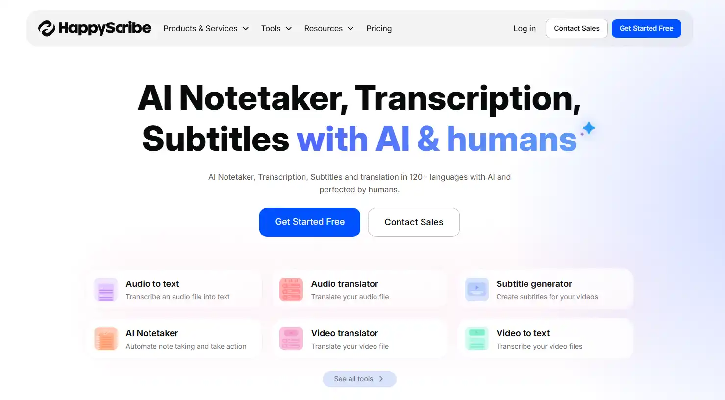 Happy Scribe platform dashboard illustrating hybrid translation and subtitling services where AI generation and human proofreading combine to deliver accurate, accessible captions for business content.