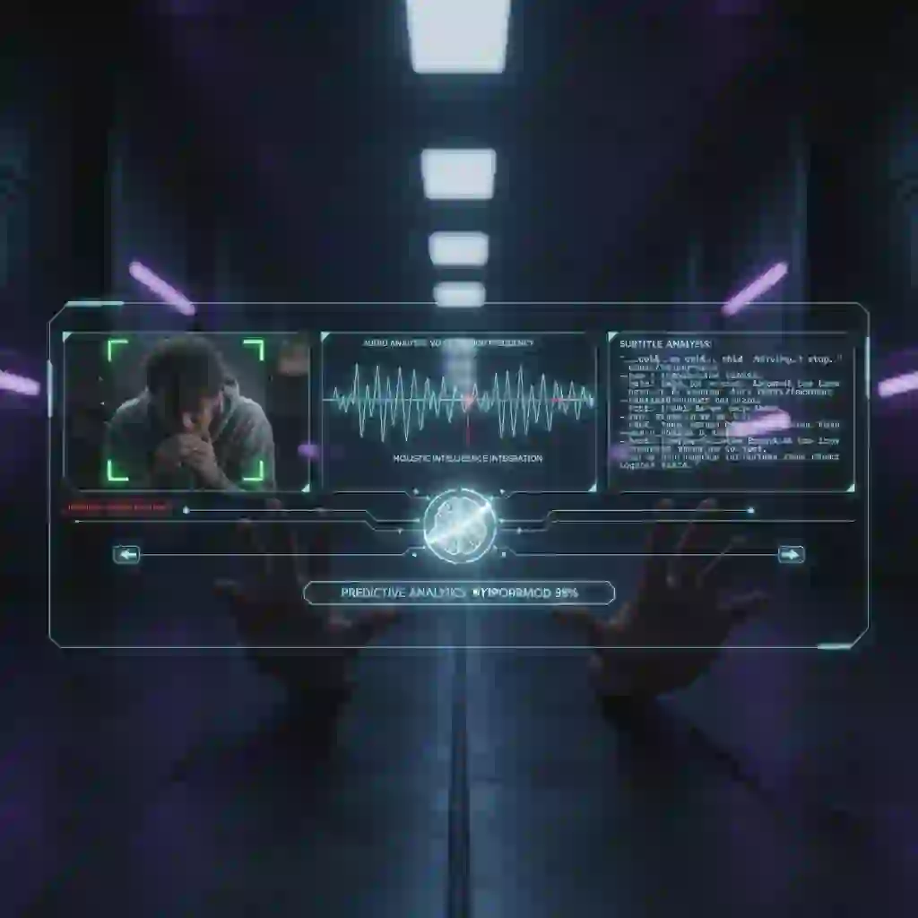 Concept art of multimodal systems that ai translate subtitles using visual, audio, and text signals together, enabling sarcasm detection and nuanced language choices for more accurate multilingual captions.