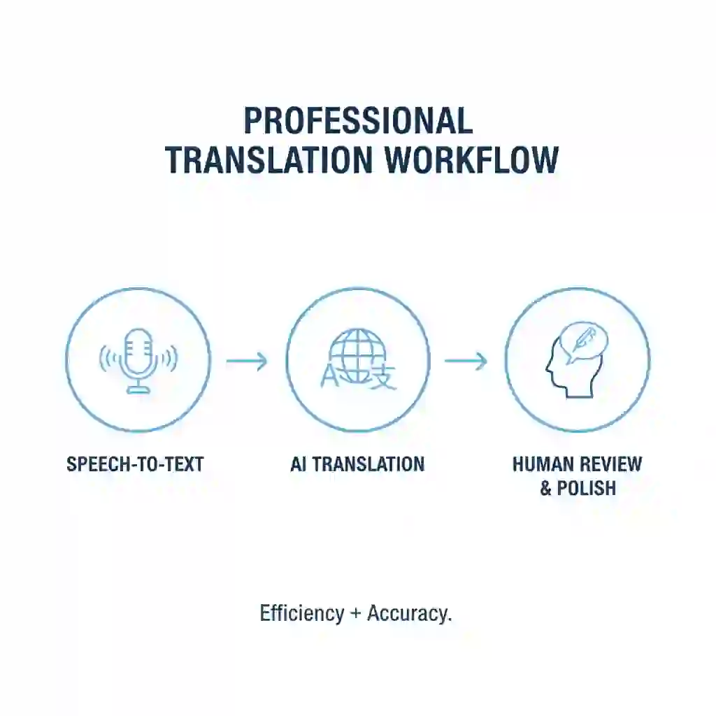 High-level workflow map outlining speech recognition, ai translate subtitles, and human localization review steps, showing how each stage combines to produce precise, culturally appropriate SRT or VTT files.