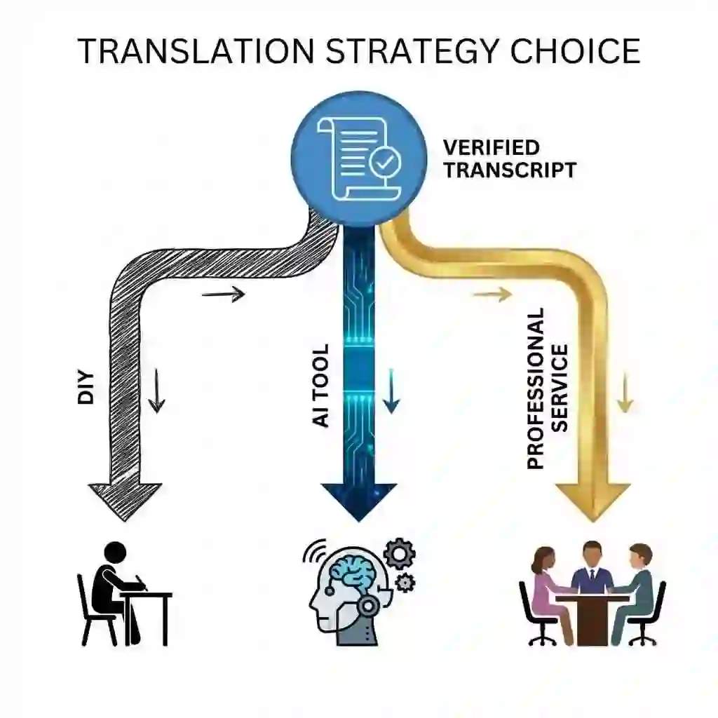 Decision matrix contrasts professional linguists with automated services, guiding subtitling translation choices by balancing quality, cost, and speed for business-critical projects versus quick turnaround needs.