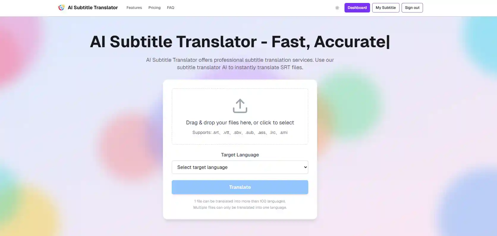 Interface of AI Subtitle Translator highlights batch processing workflows that accelerate subtitling translation, enabling rapid multi-file handling, format conversion, and consistent style across large projects.