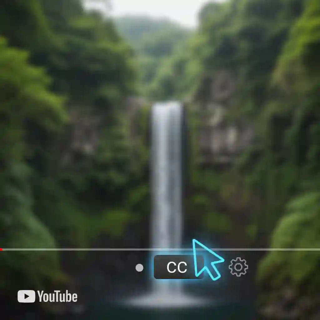 A clear close-up screenshot of the video player interface highlighting the CC button, demonstrating the simplest one-click method for how to get english subtitles on youtube directly from the official player.