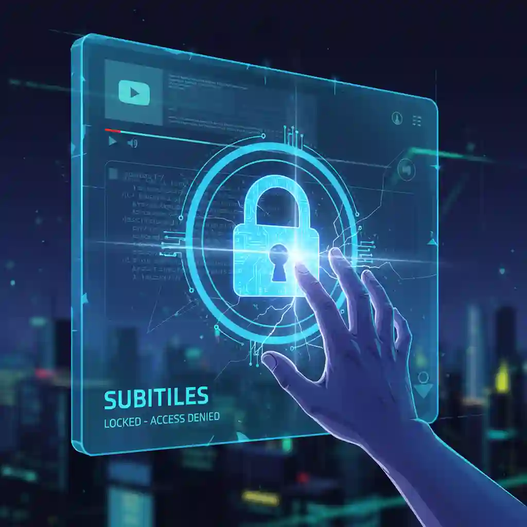 A screenshot of the subtitle menu revealing the missing download option, emphasizing the functional limitations that lead users to explore alternative methods for how to get english subtitles on youtube as text files.