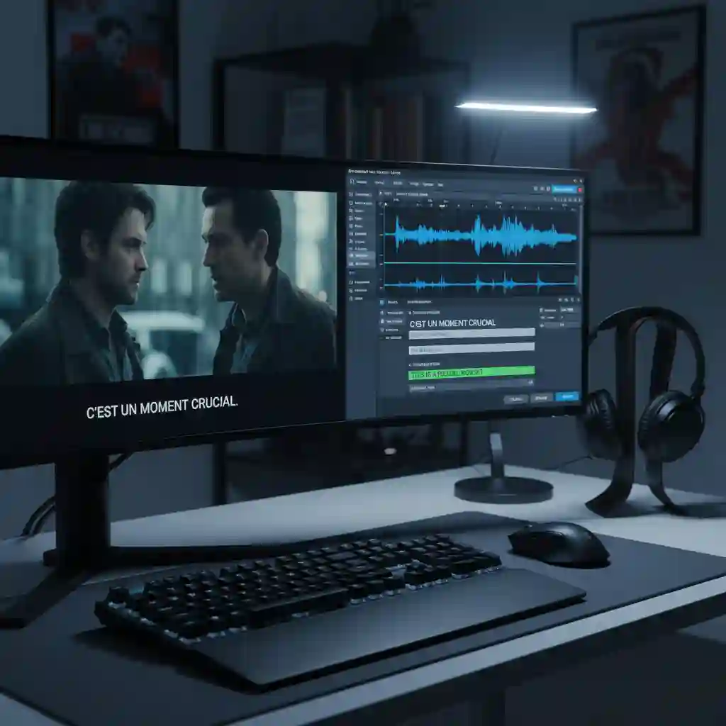 A professional subtitle editor interface showing precise timing and translation work for Netflix content, illustrating the high standard of linguistic understanding required for advanced immersion language learning mastery.