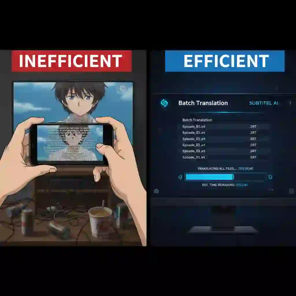 A workflow diagram suggesting that for video files with subtitles, a professional AI subtitle translator is a better companion to your live screen translator pc than using on-screen OCR, ensuring higher accuracy.