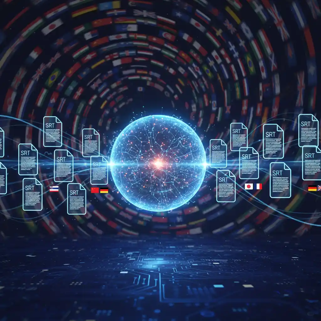 The user interface of an AI Subtitle Translator tool showing support for over 100 languages, providing a powerful solution for creating bilingual files when you need to enable netflix double subtitles for niche content.