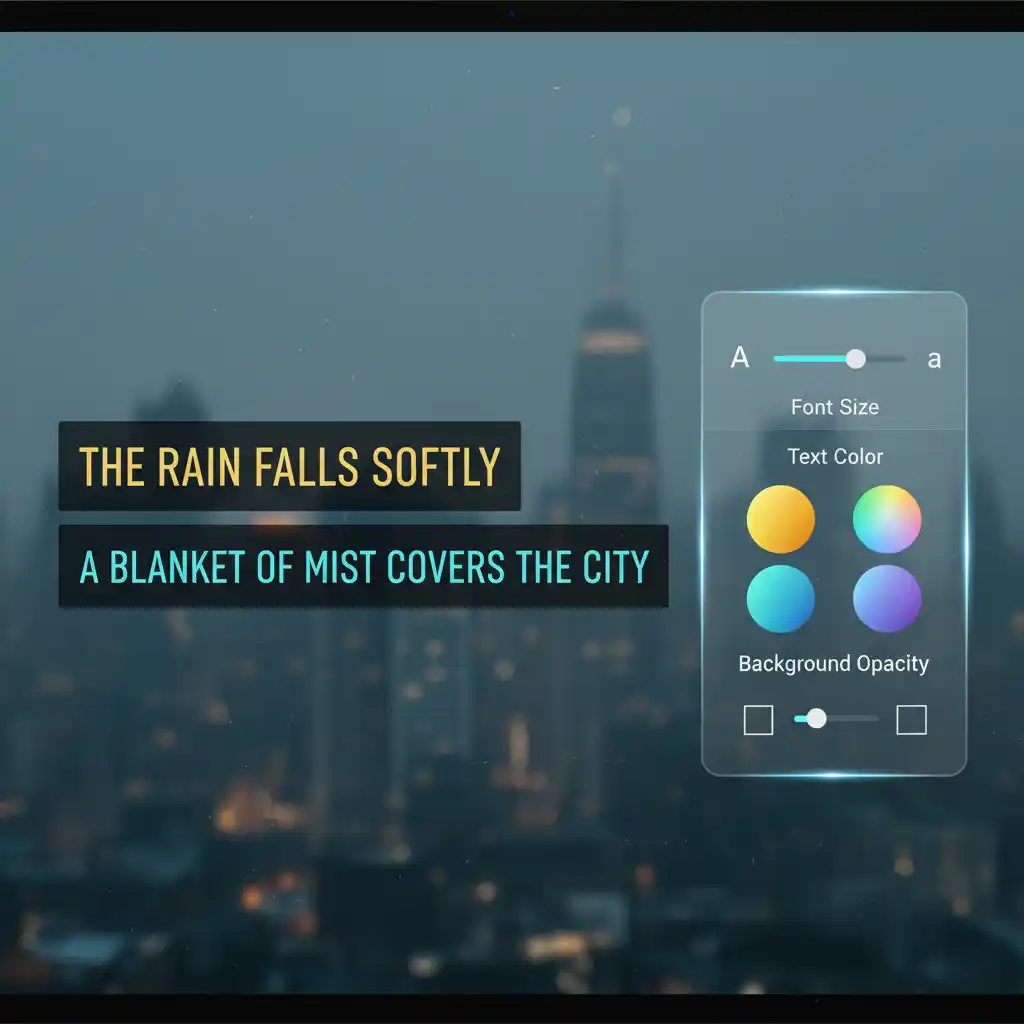 The customization settings panel allowing users to adjust the font size, color, and background opacity of the captions, ensuring the netflix double subtitles are perfectly readable and tailored to their personal viewing preferences.