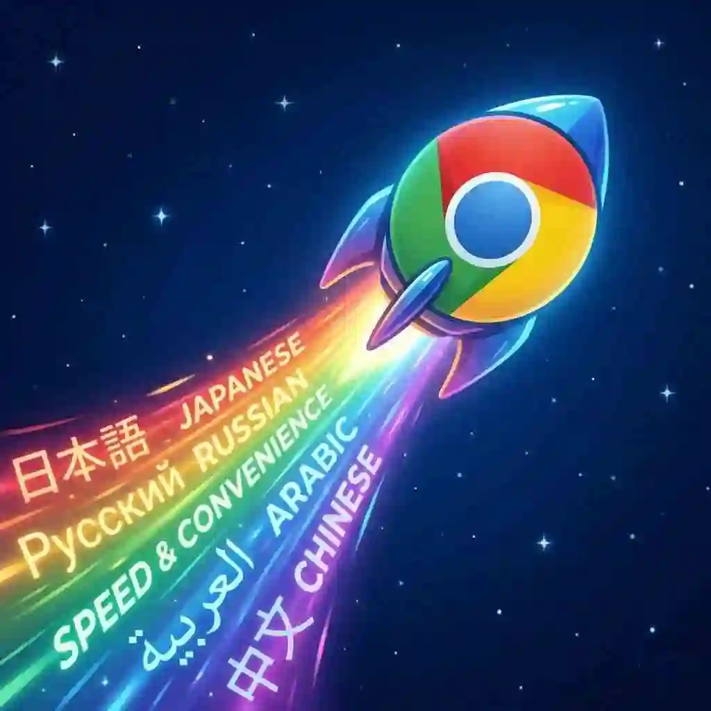 Graphic depicting the superior speed and automation of Chrome's cloud-based translation compared to the local processing used to translate page in mozilla, illustrating the performance gap between the two browsers